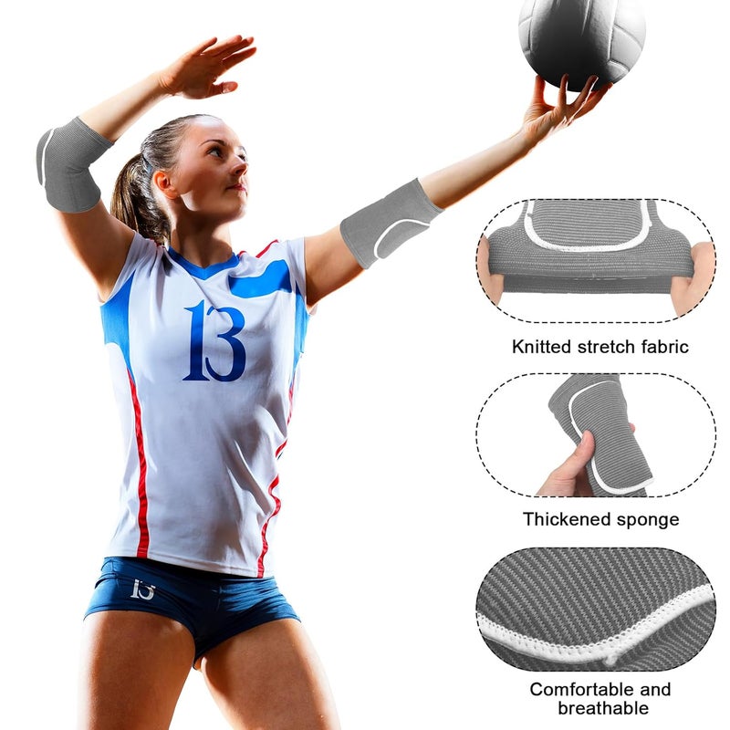 Sosation 2 Set Volleyball Elbow Pads and Knee Arm Sleeves with Protection Pad Volleyball Essentials Accessories with High Protection for Youth Teen Training Hitting Passing(Black Gray) - Image 3